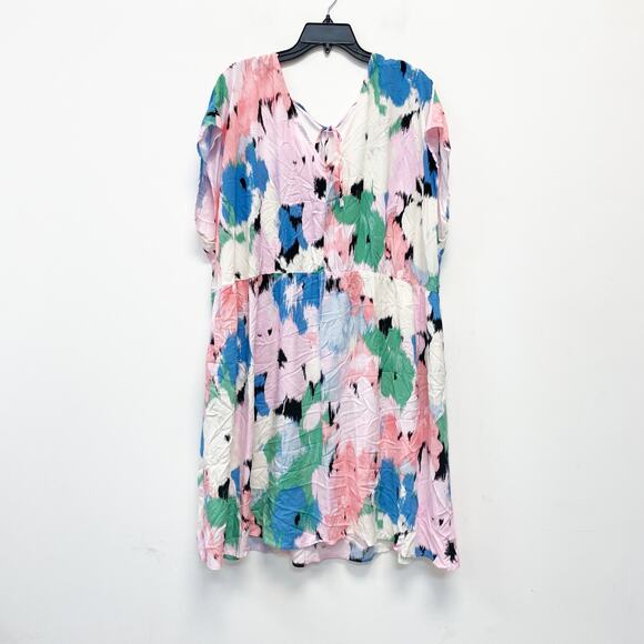 Ava & Viv Women's Short Sleeve V Neck Mini A-Line Dress Multi Floral 3X Plus - Picture 3 of 6